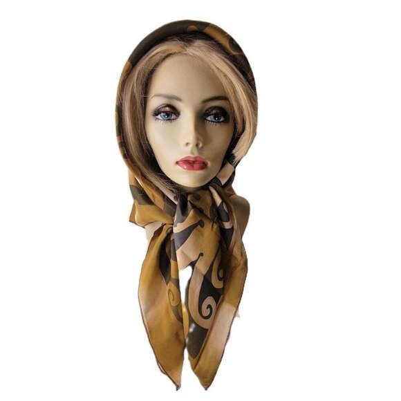 Silk Square Scarf Handpainted Batik Scarf Brown and Black Silk HeadScarf - NEW - Picture 2 of 13